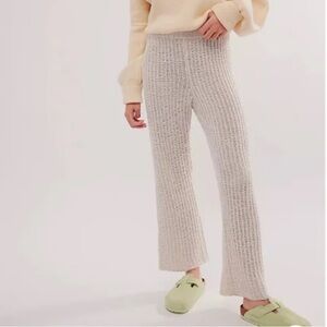 Free people beach Veronica crochet knit Chic Beige wide leg coastal beach Pants